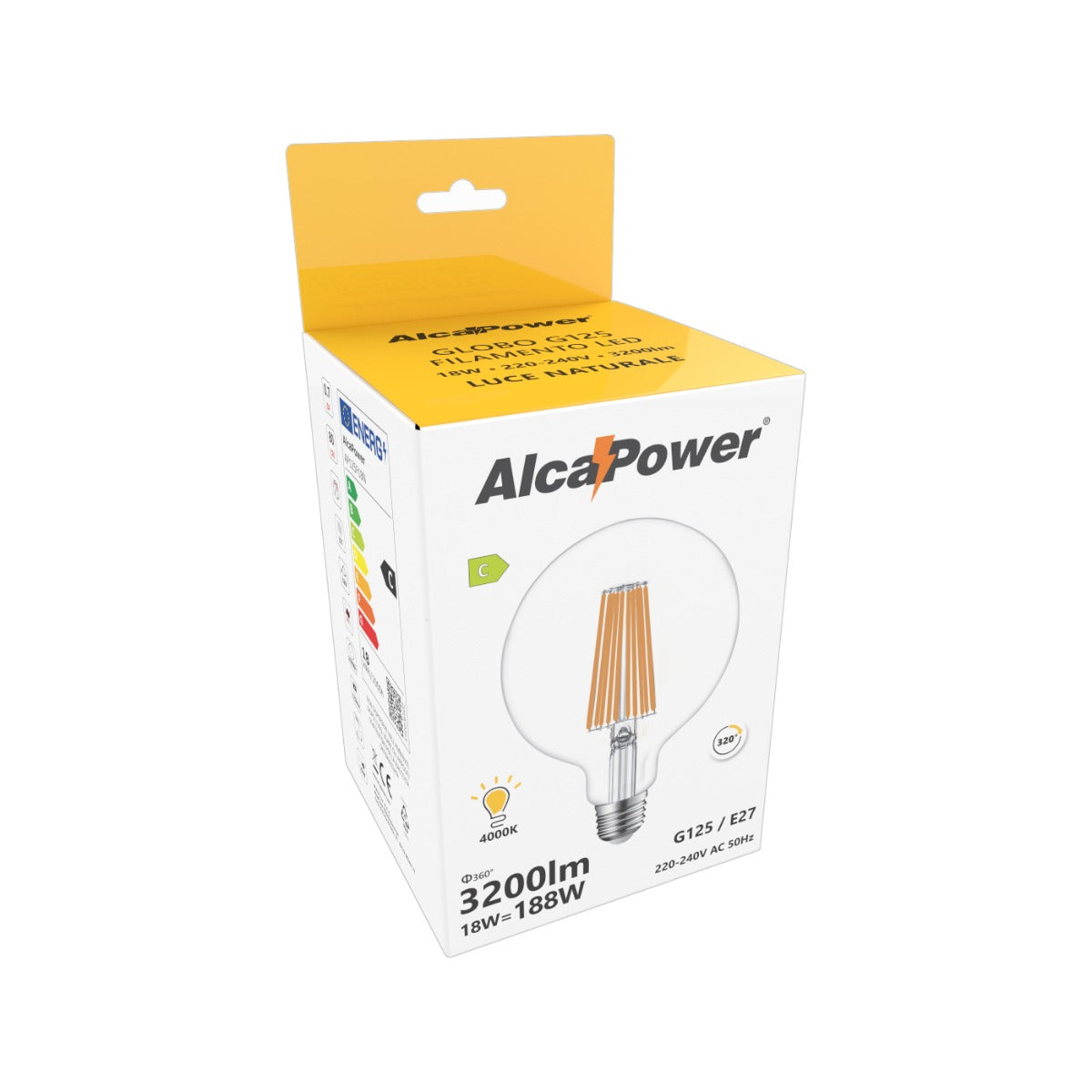 Lampadina Led Globo E27 18W 3200 Lumen 4000K 125mm Trasparente