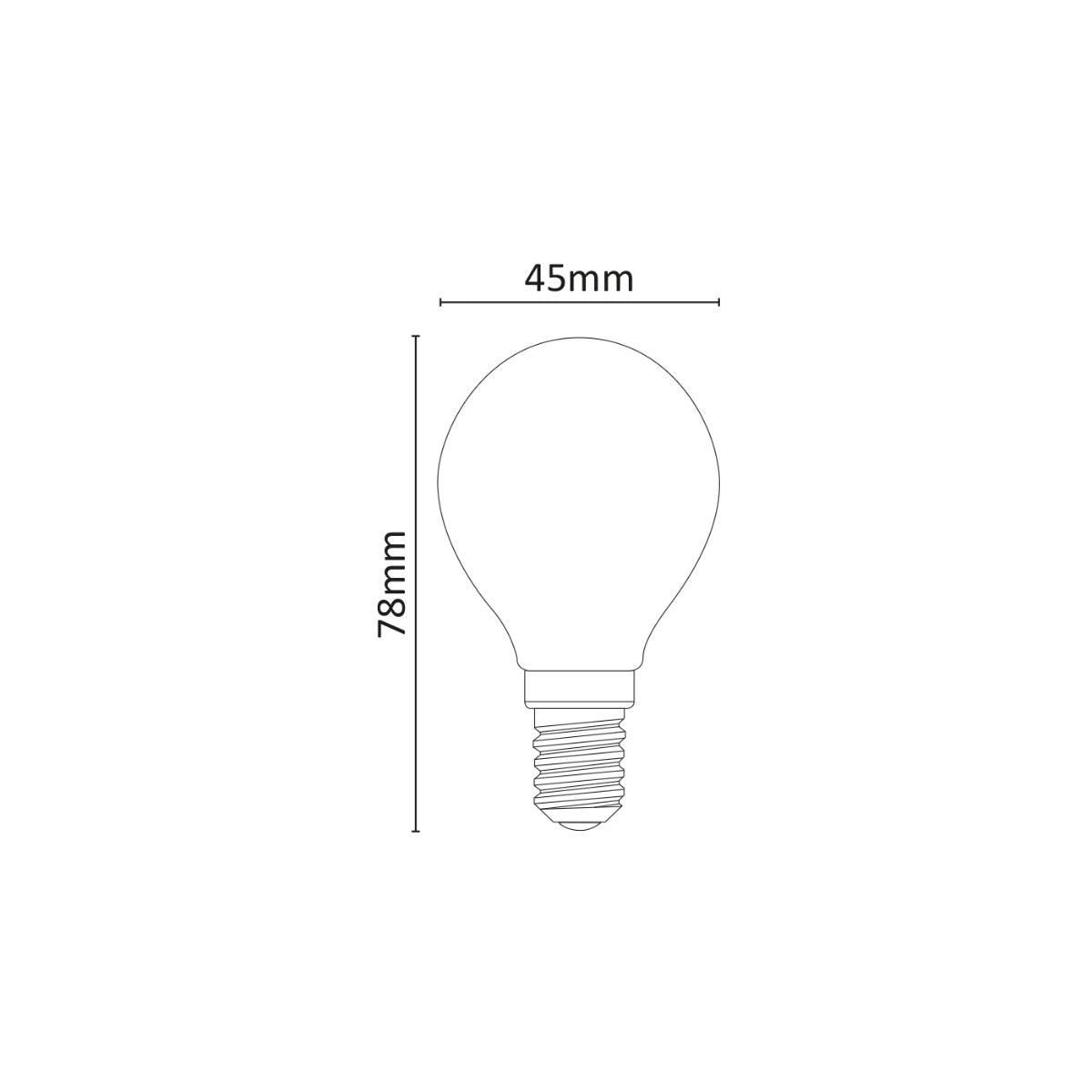 misure 78 x 45mm 
 Lampadina Sfera Satinata E14 4W 3000K LED Vetro Smerigliato
