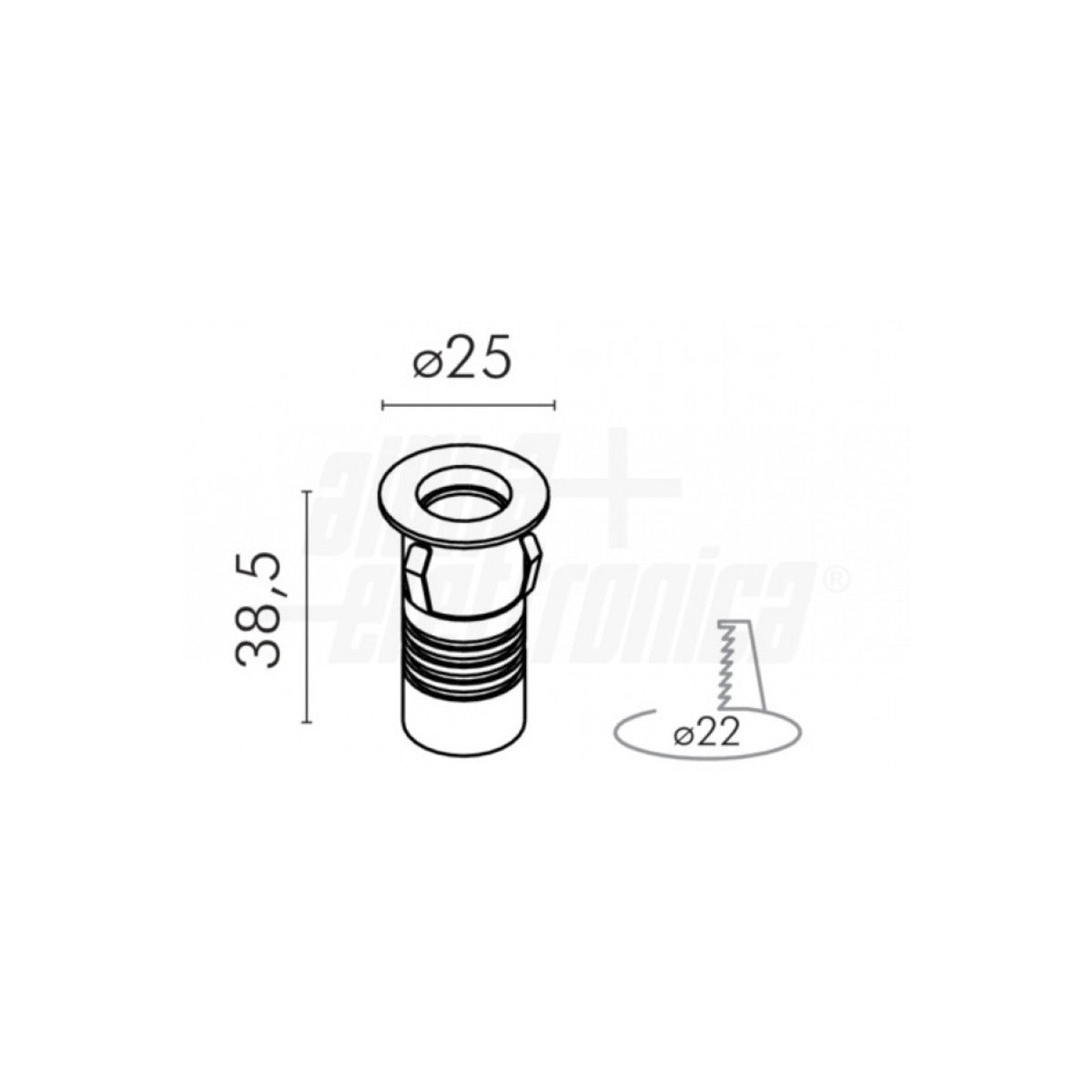 disegno tecnico Mini Faretto LED da Incasso Focus 1W Bianco Ø25mm CRI90