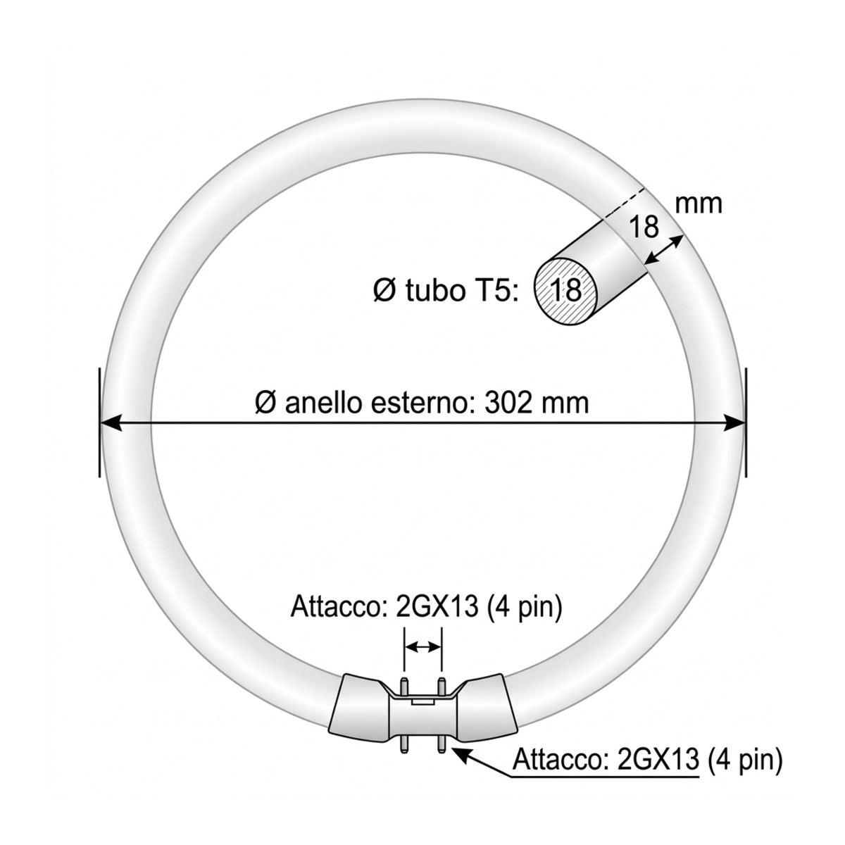 Neon Circolare T5 55W 2GX13 Ø302 mm