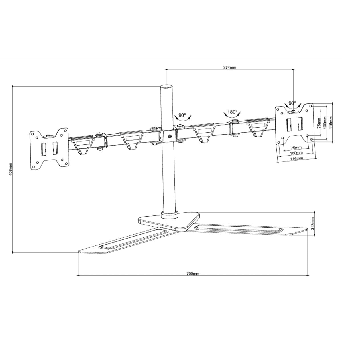 Supporto Doppio Monitor da Tavolo con Base 13-32 Pollici VESA 100x100 10 Kg x2