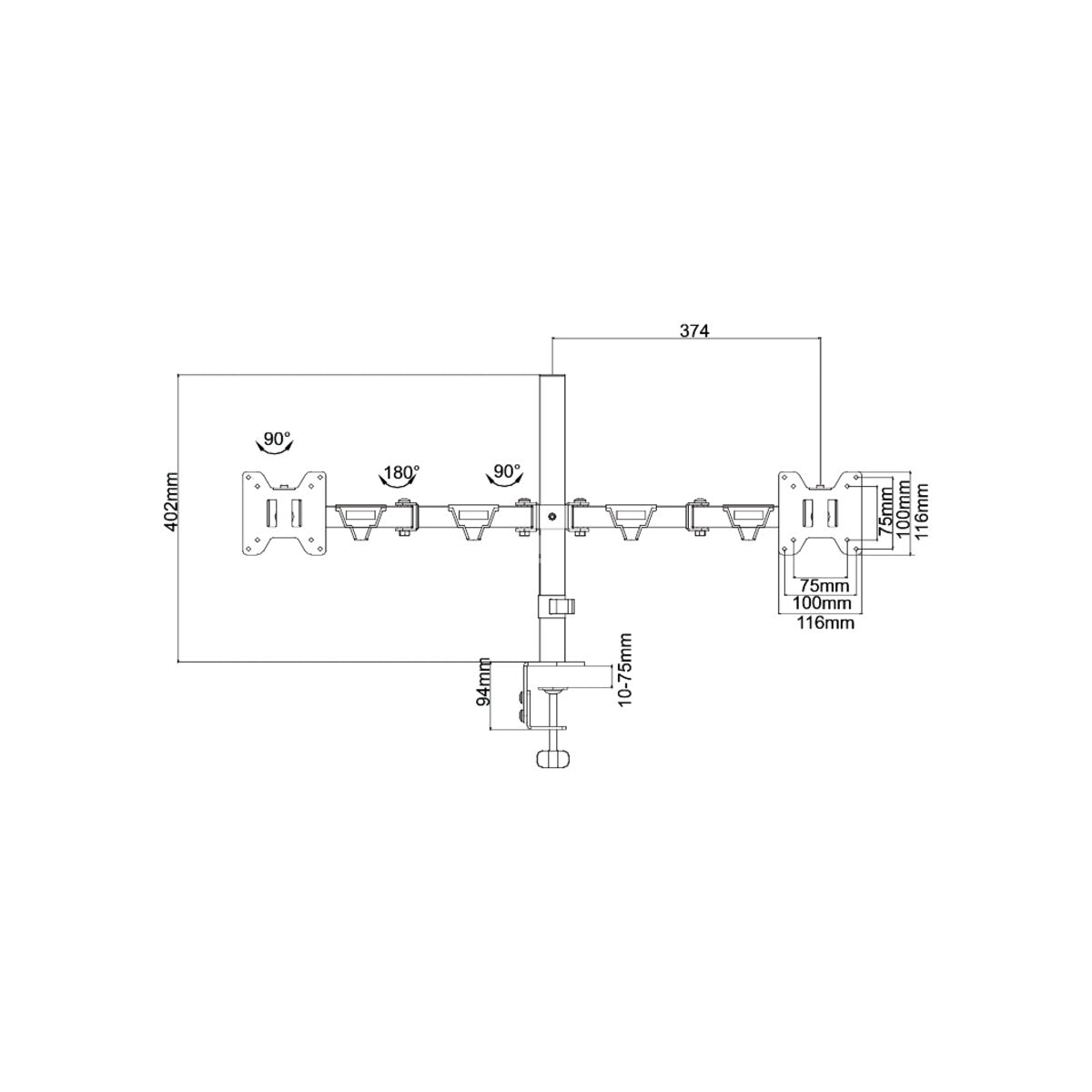 Supporto Doppio Monitor da Tavolo con Morsetto 13-32 Pollici VESA 100x100 10 Kg x2