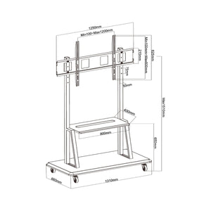 Supporto TV da Terra con Ruote 40-120 Pollici VESA 1200x600 150 Kg con Ripiano