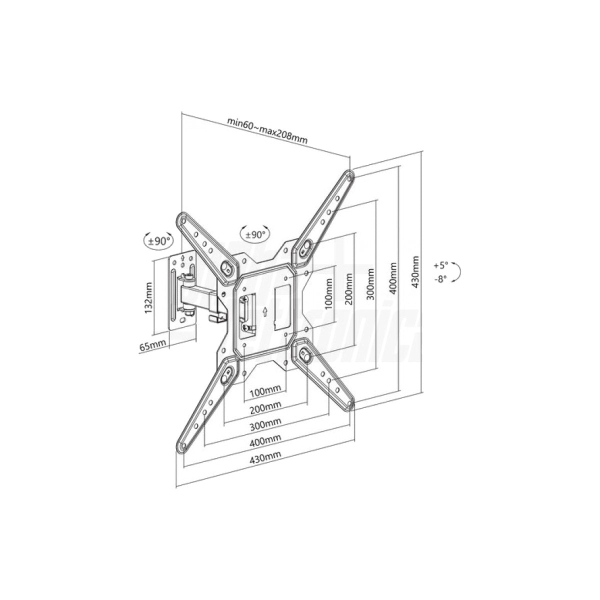 Supporto TV orientabile 23-65 pollici - disegno tecnico