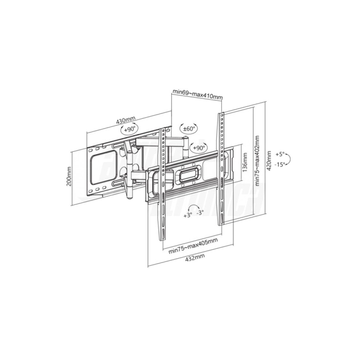 Supporto TV orientabile 32-70 pollici - disegno tecnico