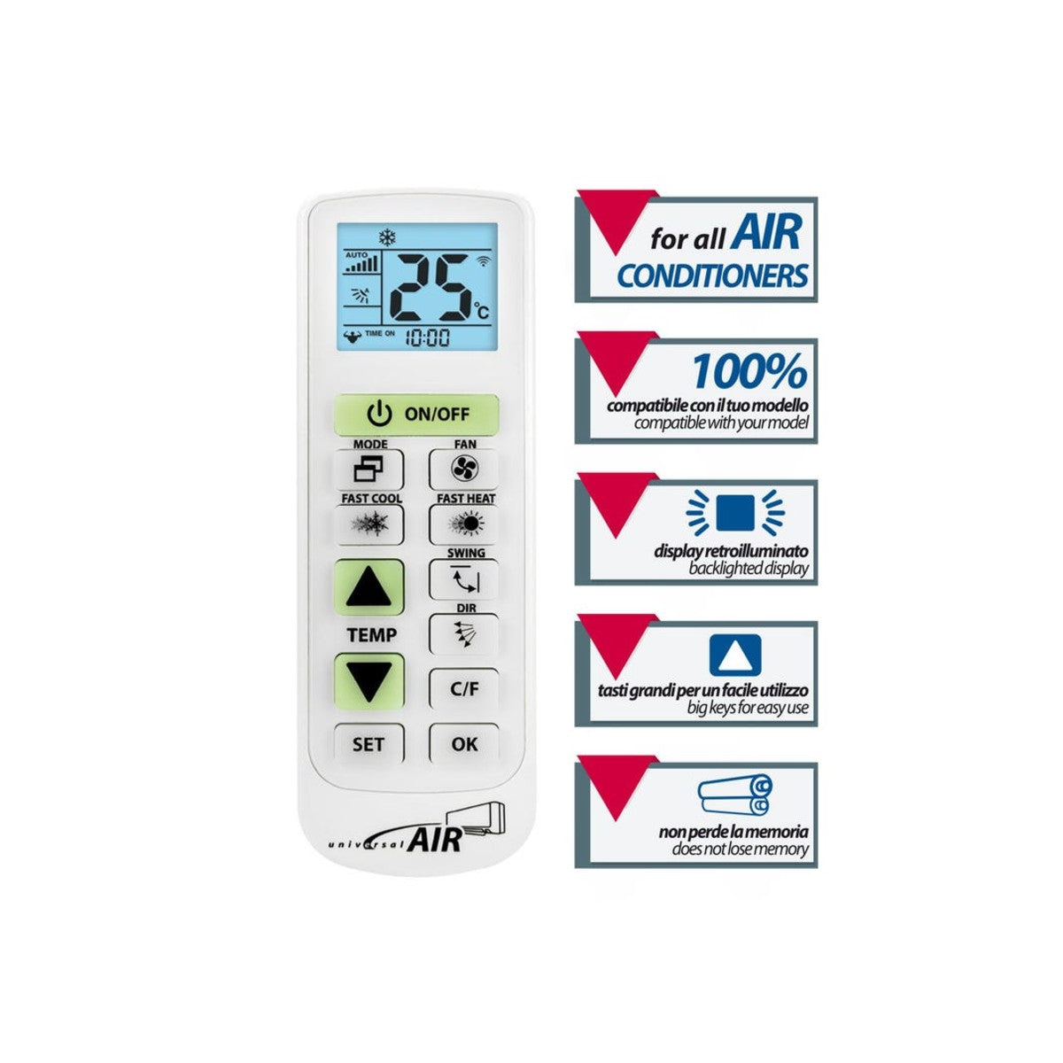 Telecomando Universale Climatizzatore Display Retroilluminato

