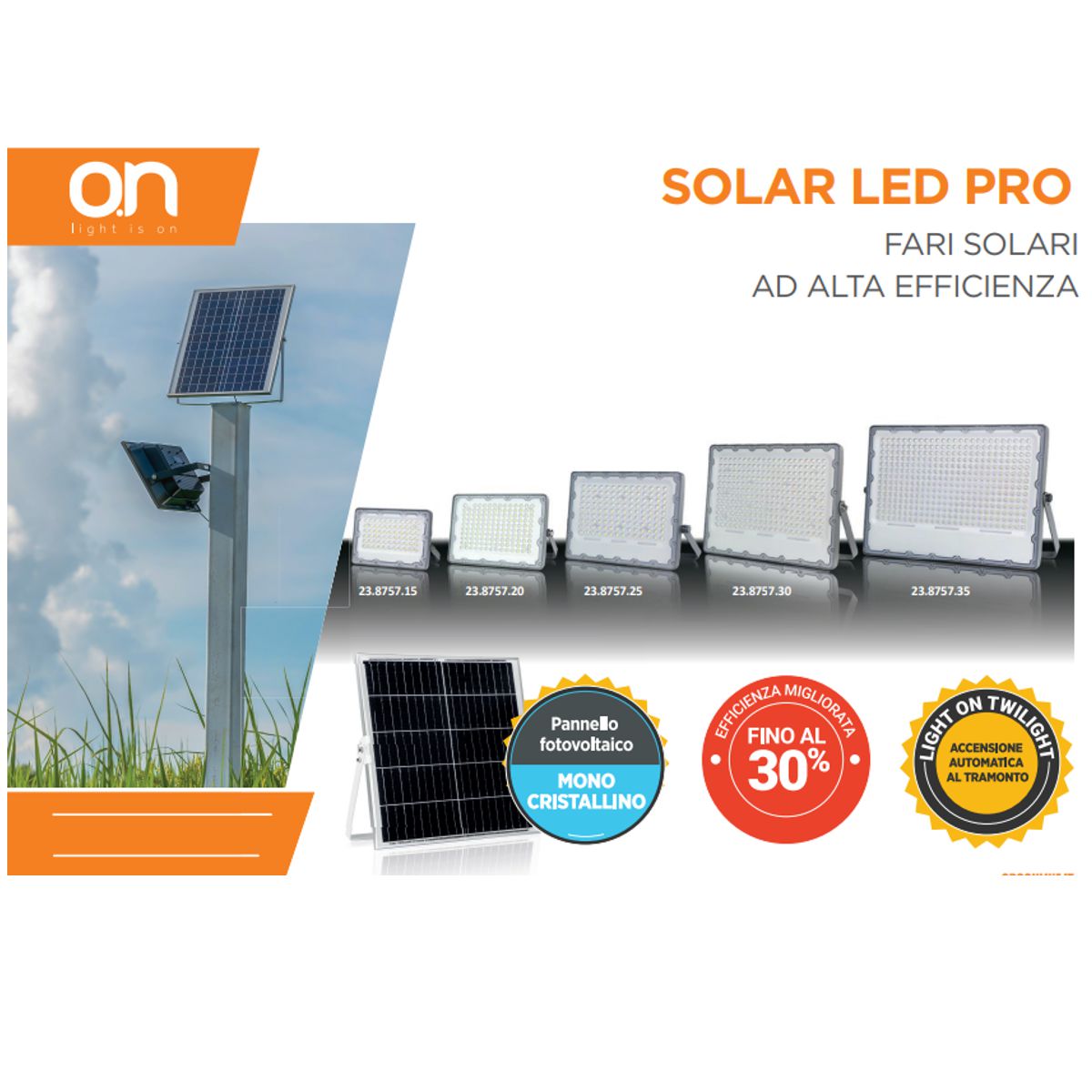 Faro solare 3700 lumen con batteria LiFePO4 40Ah