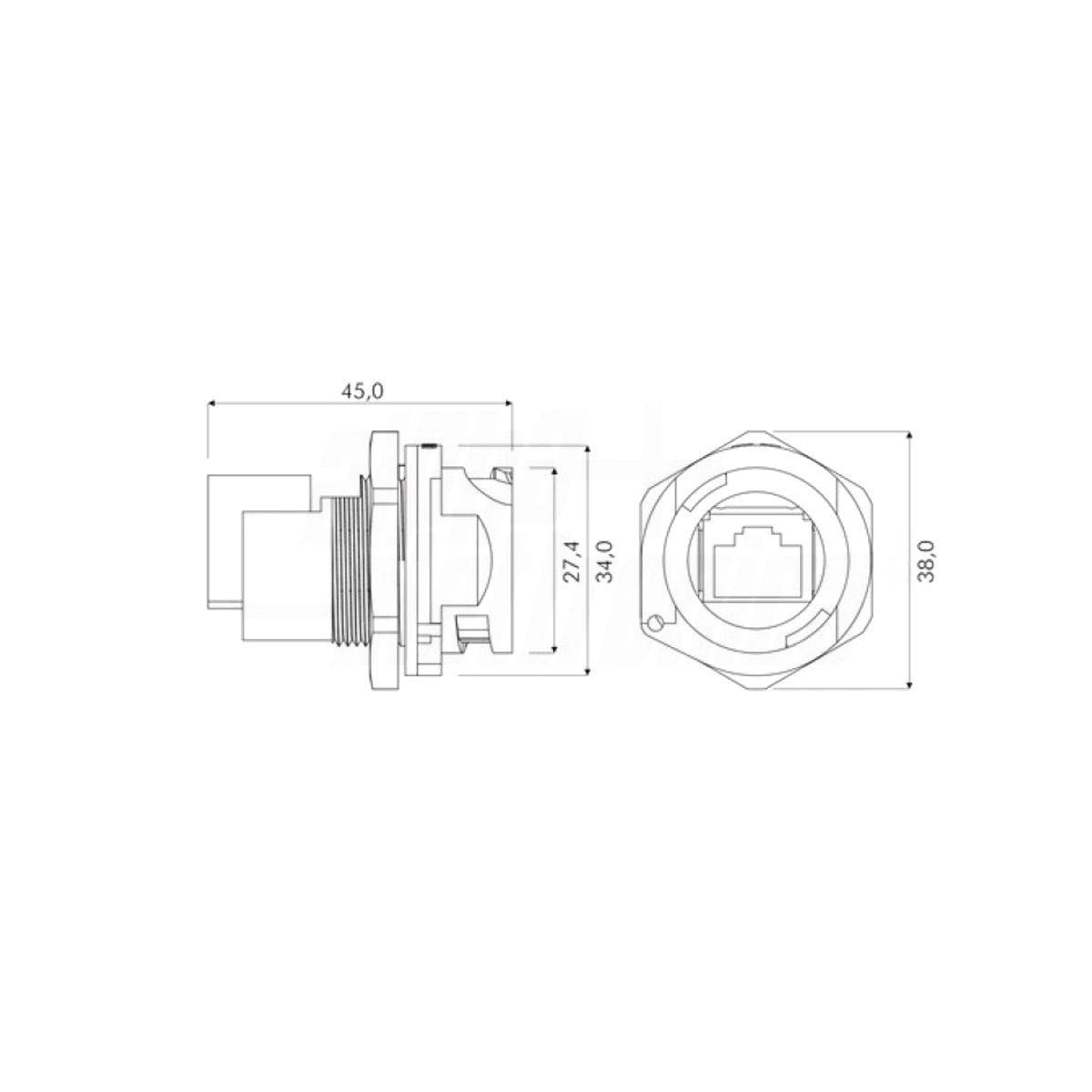Presa RJ45 da Pannello IP67 FTP Cat.5e  Impermeabile Angolare