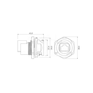 Presa RJ45 da Pannello IP67 FTP Cat.5e  Impermeabile Angolare