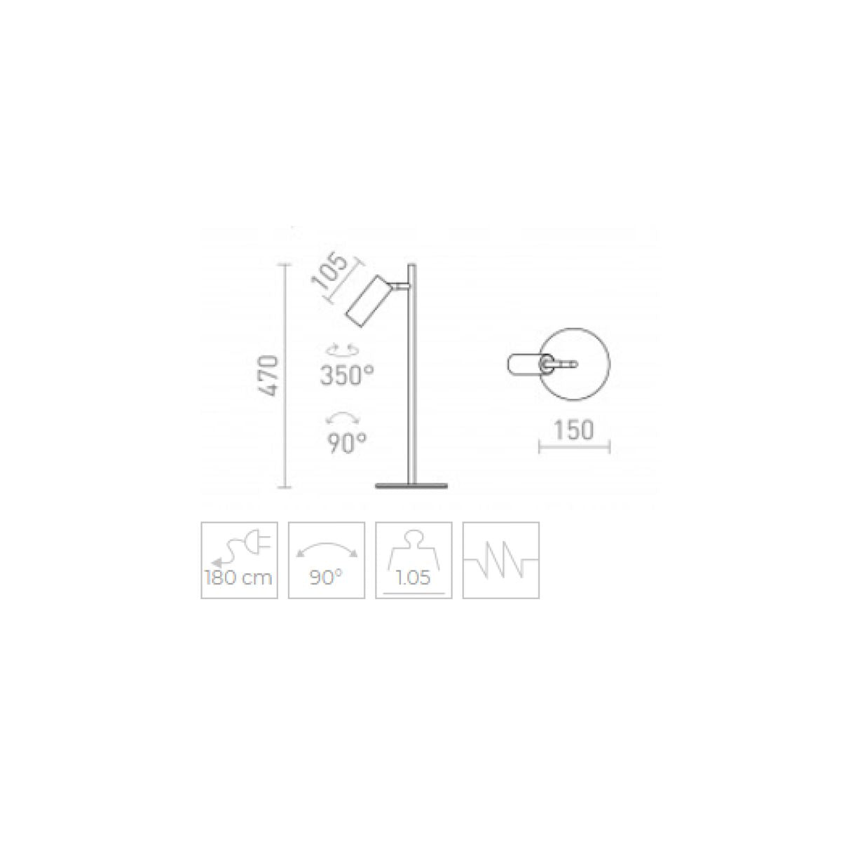 Lampada da Tavolo Moderne Spot Cilindrico Led Orientabile 4.5W Nero