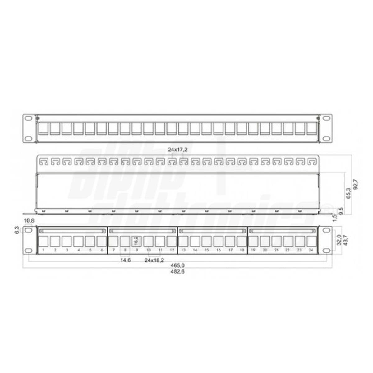 Pannello Patch Metallo 19 Pollici 24 porte 1U Armadi Rack per Moduli Keystone