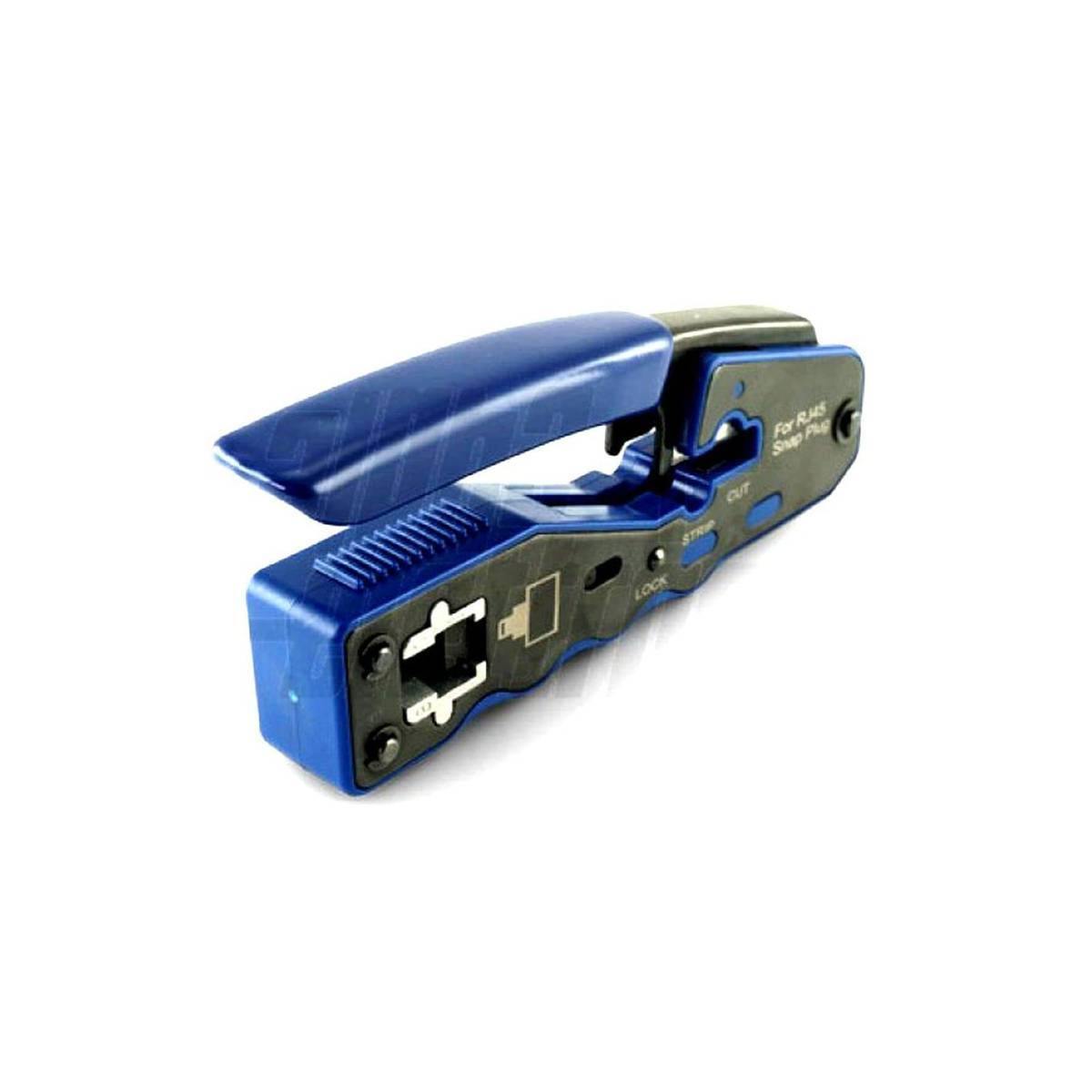 Pinza crimpatrice professionale in acciaio per RJ45 con tecnologia passante idonea per plug CAT.5e, CAT.6 e CAT.7, blister