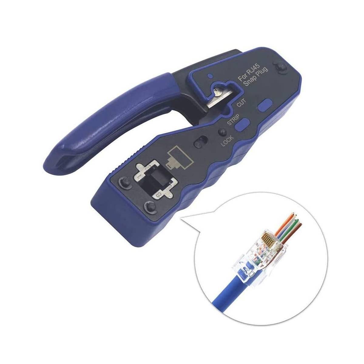 Pinza crimpatrice professionale in acciaio per lan ethernet RJ45 con tecnologia passante idonea per plug CAT.5e, CAT.6 e CAT.7 - Oniroview