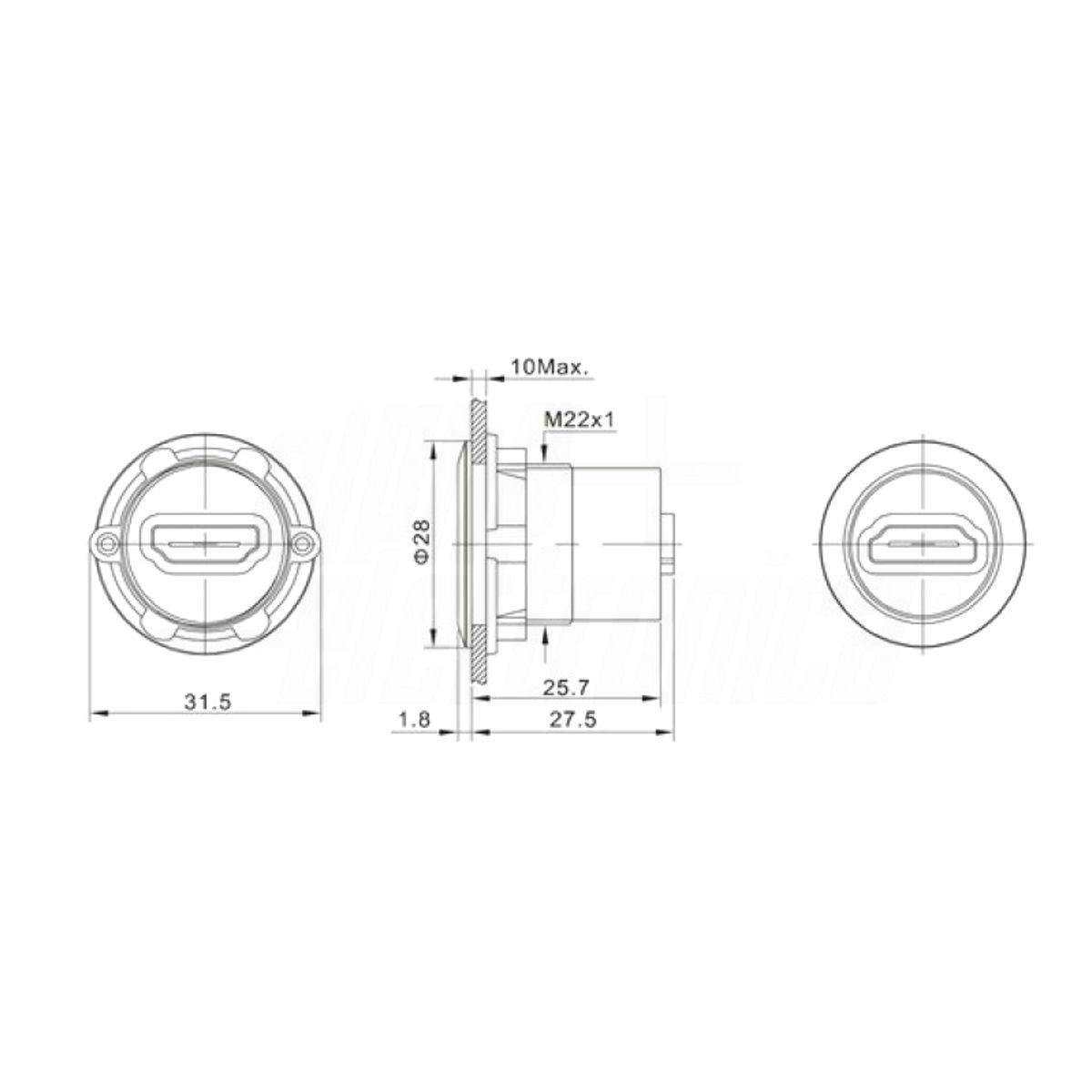 Presa HDMI da pannello giunzione femmina femmina IP65 impermeabile, colore nero - Oniroview