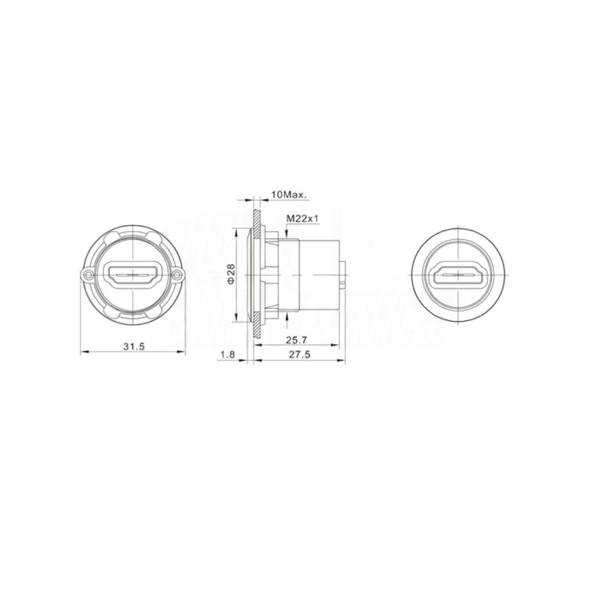 Presa HDMI da pannello giunzione femmina femmina IP65 impermeabile, colore grigio