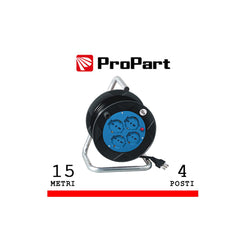 Prolunga Elettrica Avvolgibile 15mt Spina 16A 4 Prese Trivalenti 10/16A