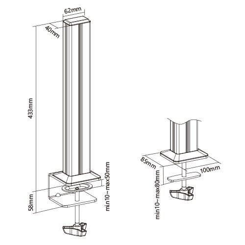 Set di 2 colonne in acciaio per montaggio su scrivania altezza regolabile per sistema SlatWall - Con morsetto