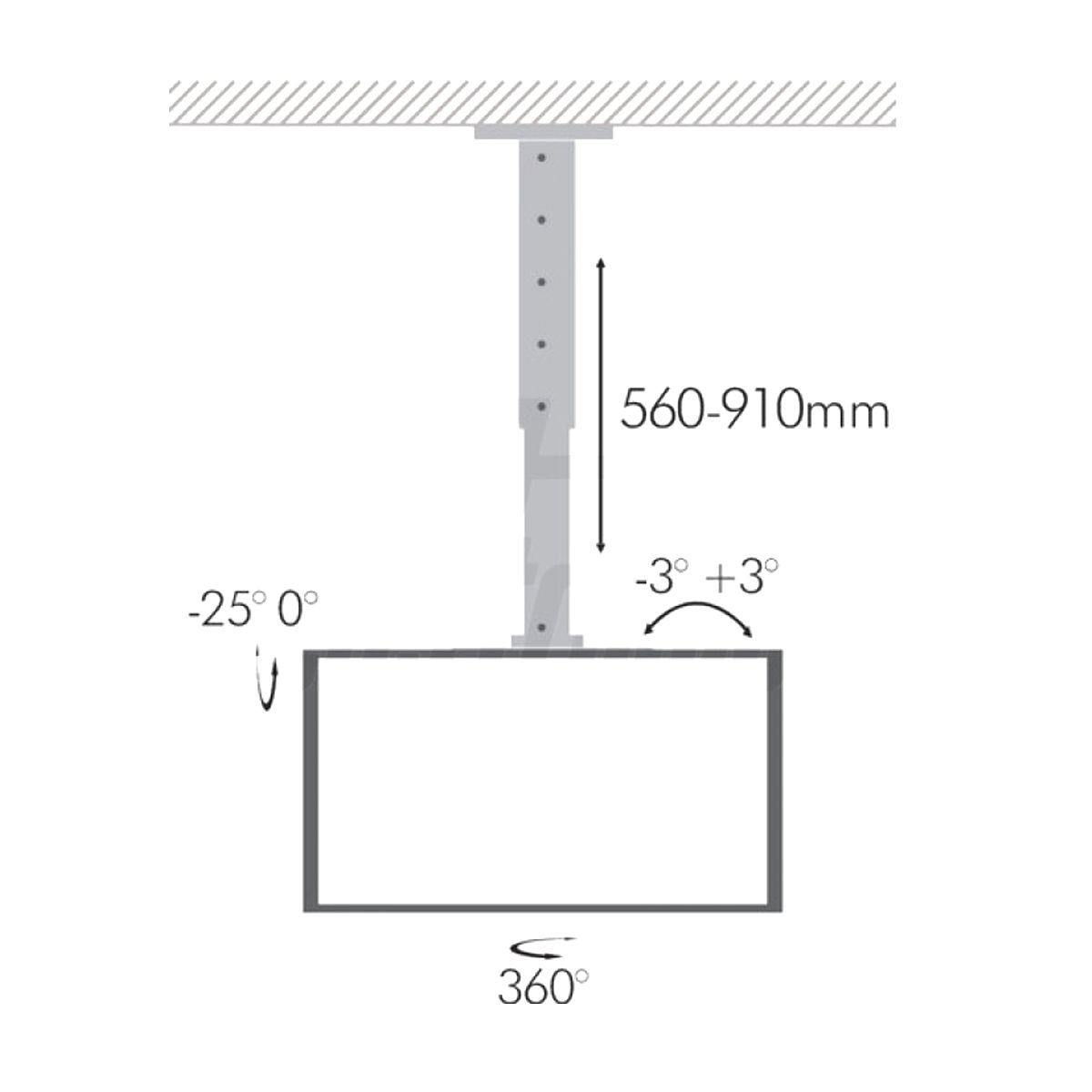 Supporto tv soffitto orientabile 23 - 42 pollici acciaio vesa 200 anche per soffitti inclinati - Oniroview