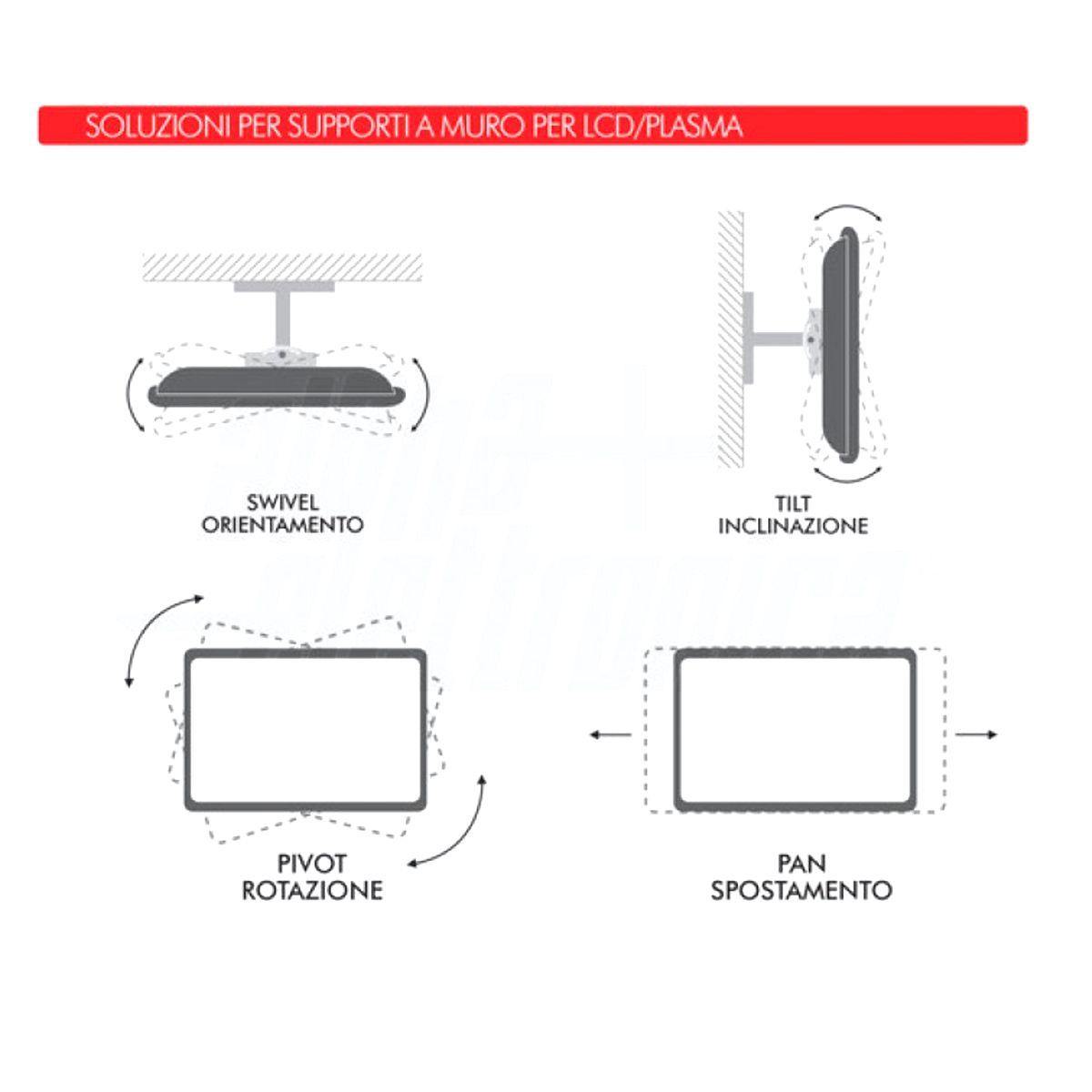 Supporto tv soffitto orientabile 23 - 42 pollici acciaio vesa 200 anche per soffitti inclinati - Oniroview