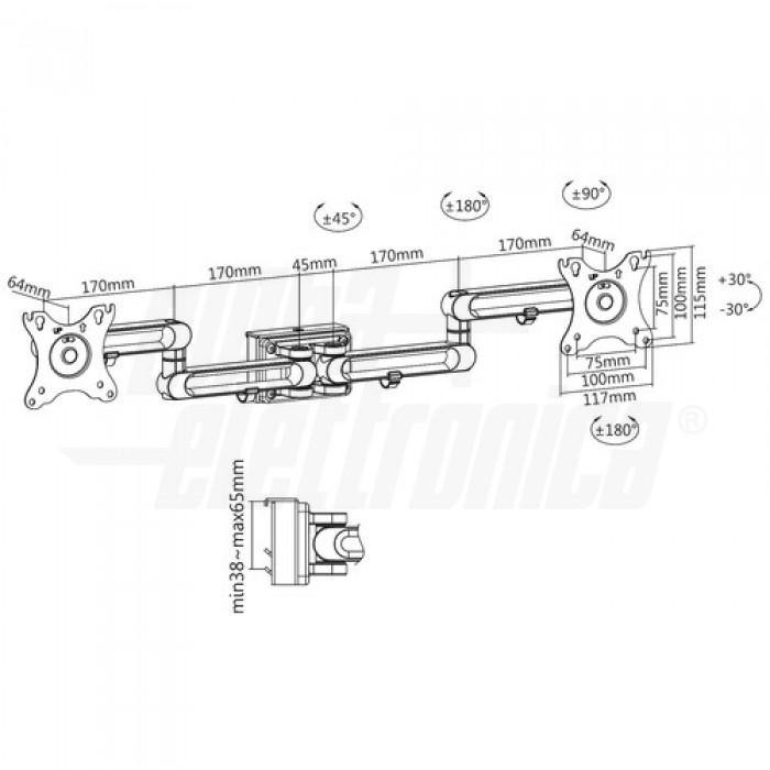 Supporto doppio per due Monitor Orientabili 17- 32 pollici per Sistema SlatWall