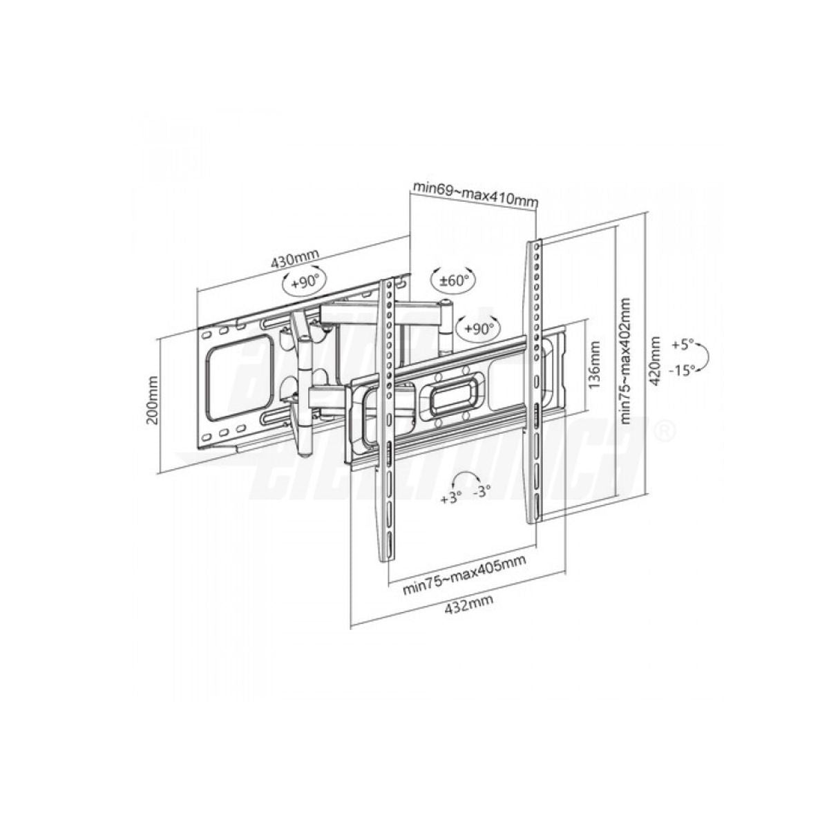 Supporto per TV da Muro Pantografo 32 - 70 pollici acciaio vesa 400x400 portata 45kg