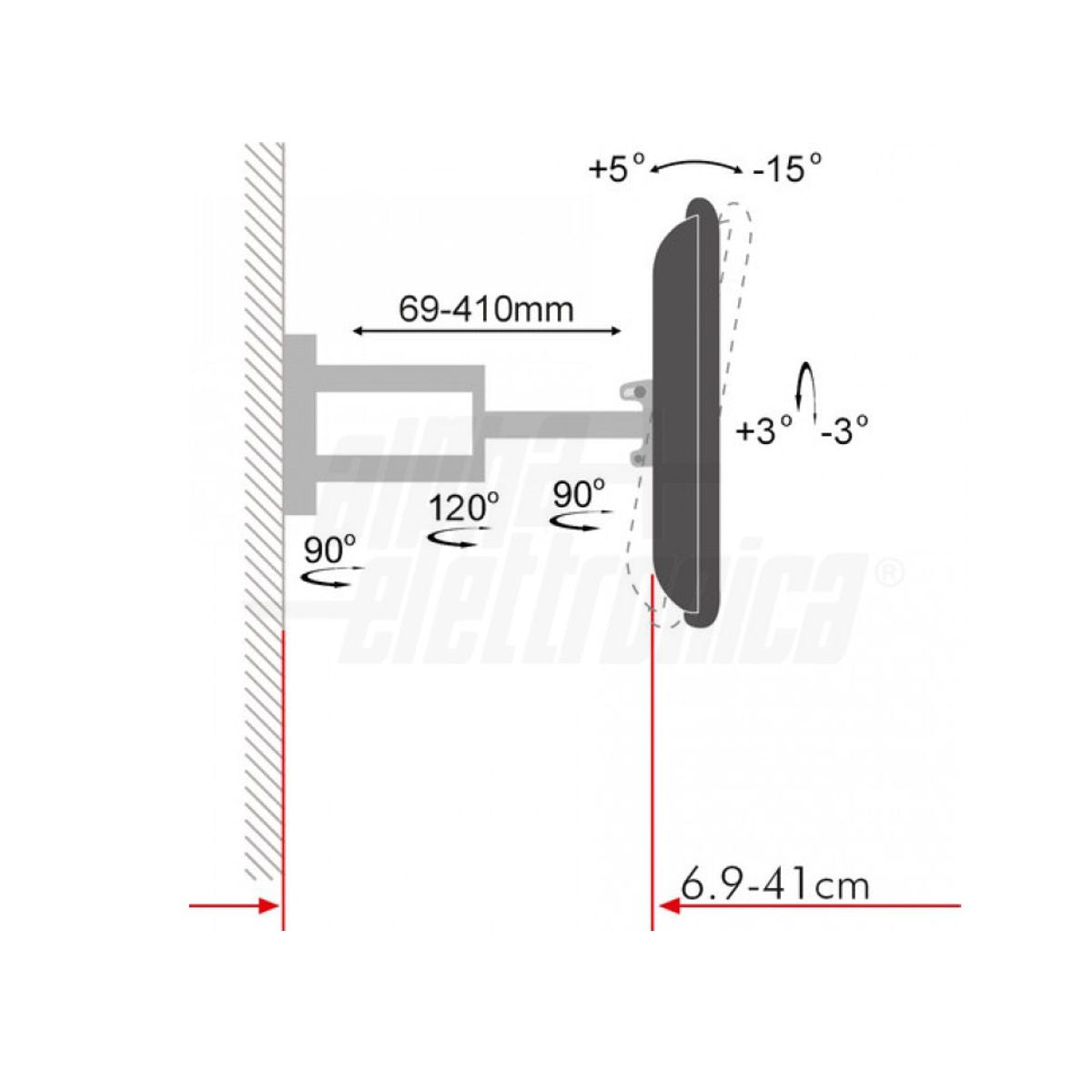 Supporto per TV da Muro Pantografo 32 - 70 pollici acciaio vesa 400x400 portata 45kg
